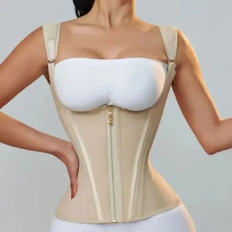 Fajas Colombianas Body Shaper Shapewear Women Vest Tops Double Compression Waist Trainer Corset Adjustable Zipper and Hook-Eyes