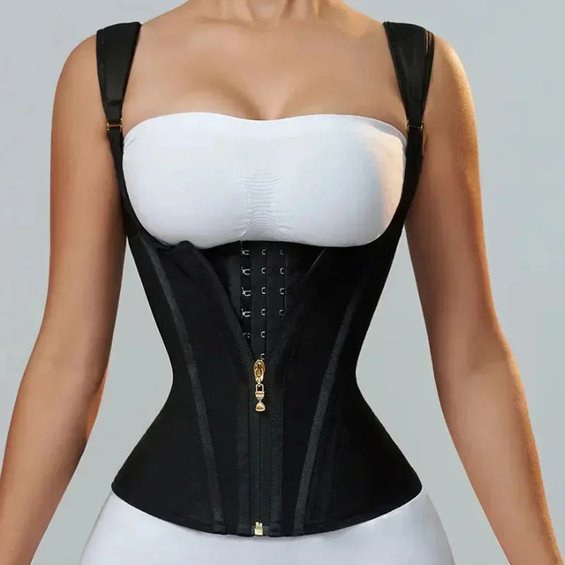 Fajas Colombianas Body Shaper Shapewear Women Vest Tops Double Compression Waist Trainer Corset Adjustable Zipper and Hook-Eyes